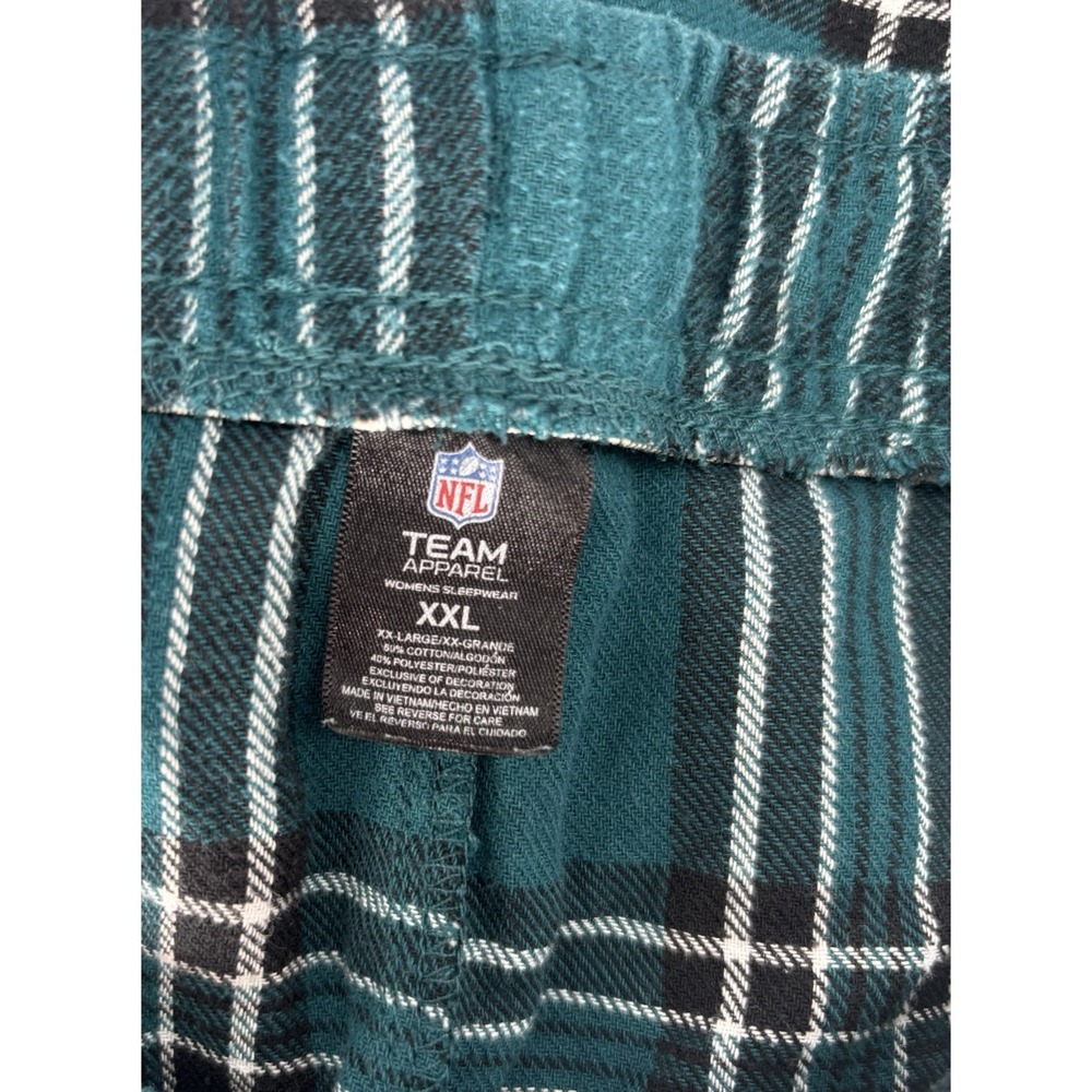 NFL Midnight Green and Black Plaid Flannel Pajama Pants with Eagles Patch - Picture 4 of 4